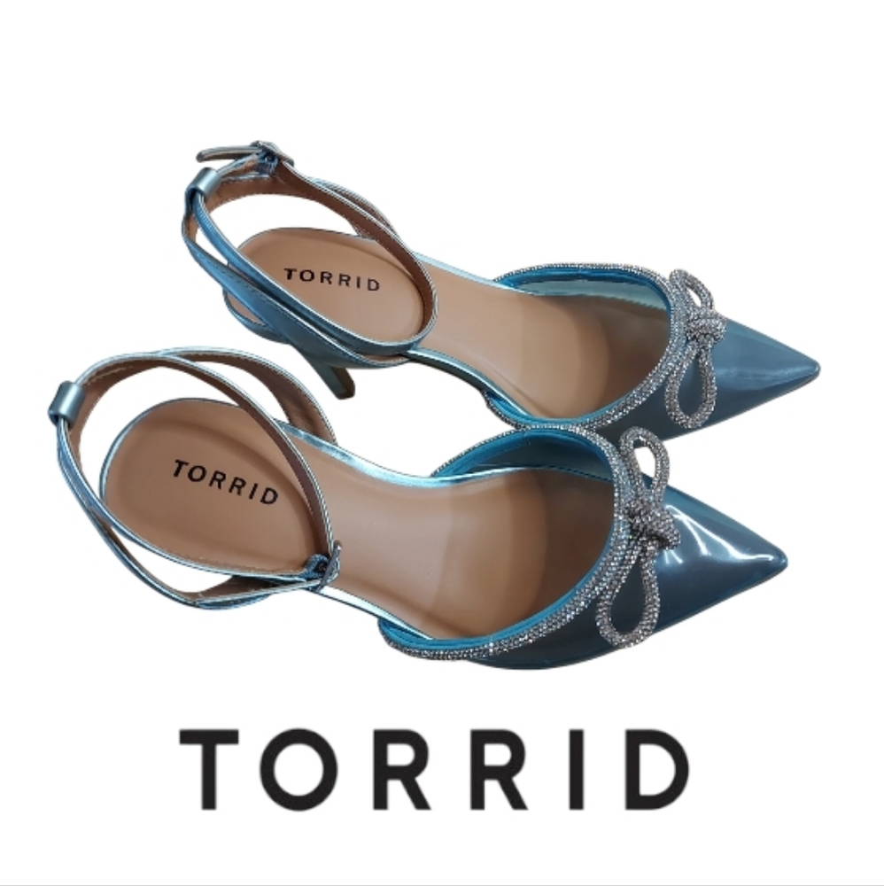 Torrid Blue Transparent Rhinestone Bow Pointed Toe Heels